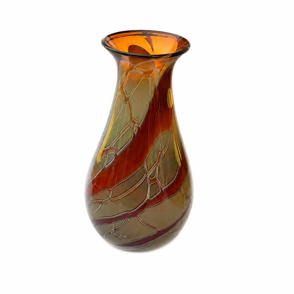 Vintage Eben Horton Signed 2005 Studio Art Glass Vase Amber Burgundy 10" USA
